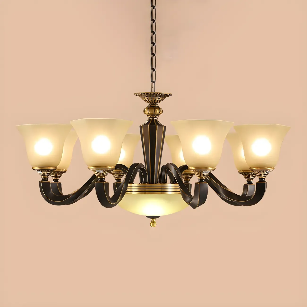 Black Glass Curved Metal Classic Chandelier Light