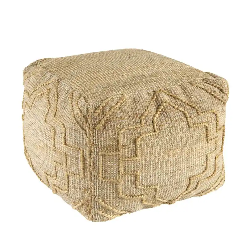 HomeRoots 18 Natural Jute Blend Cube Quatrefoil Pouf Ottoman