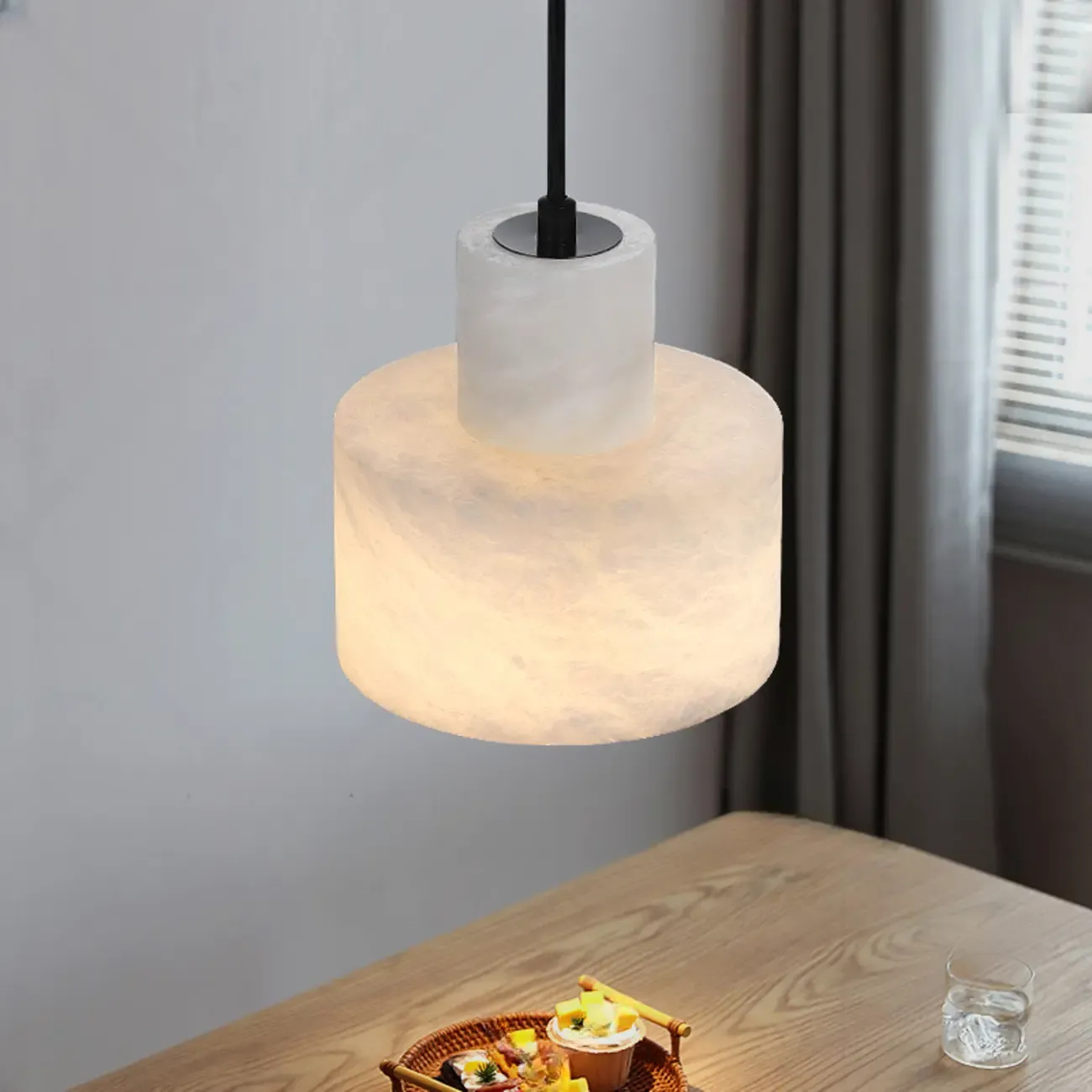 Unique White Cylinder Alabaster Kitchen Pendant Light