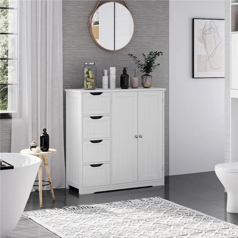 Yaheetech Bathroom Storage Cabinet with Adjustable Shelf, White - N/A