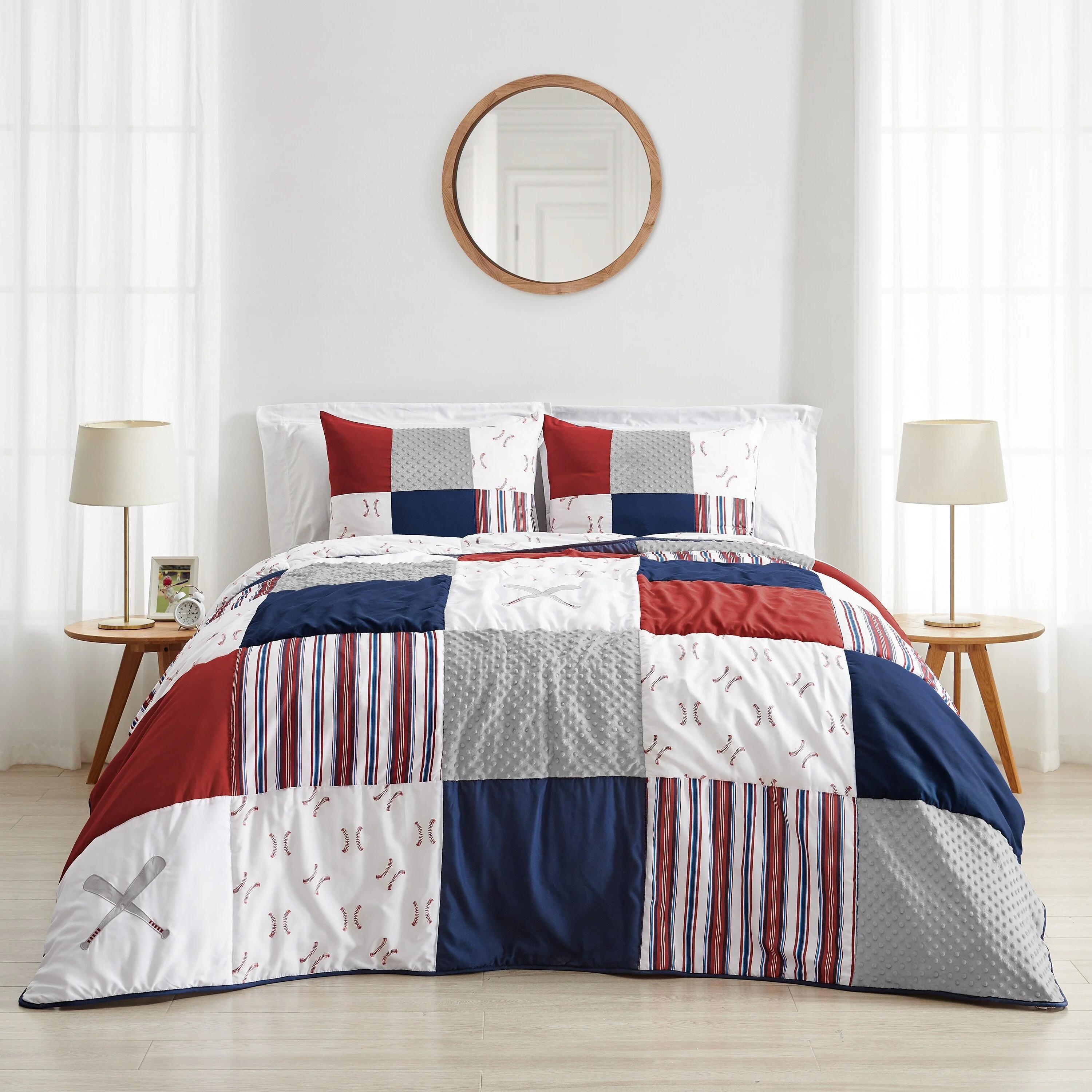 Sweet Jojo Designs Red, White and Blue Baseball Patch Sports Collection Boy 3-piece Full / Queen-size Comforter Set