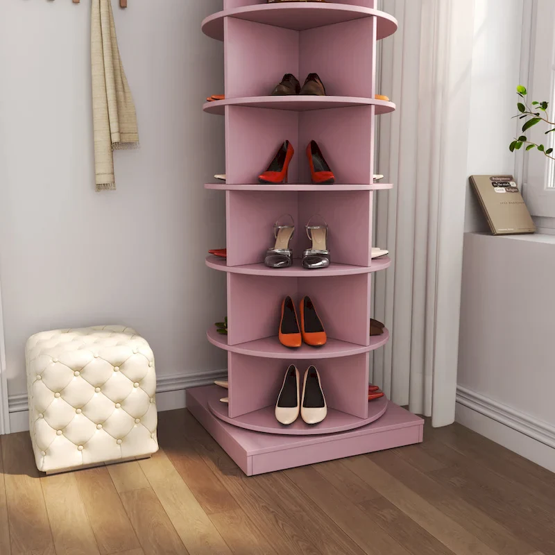 Pink 360° Rotating Shoe Cabinet – 6-Layer, Holds 24 Pairs