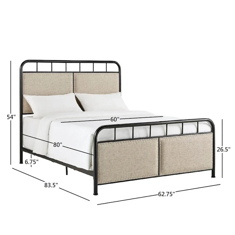 Bridgette Beige Upholstered Black Metal Queen Bed by iNSPIRE Q Classic