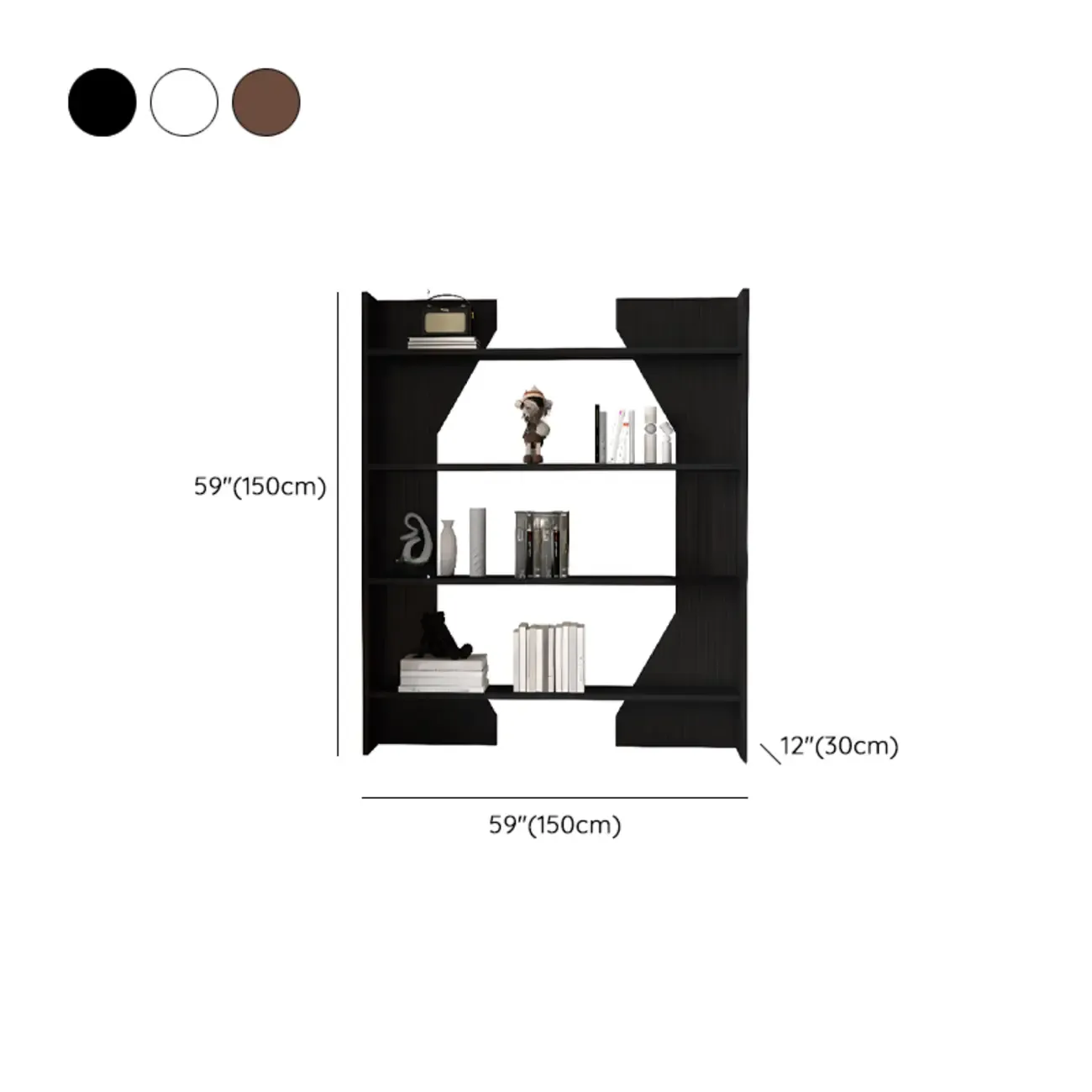 Simple Black Wood 5-Shelf Open Rectangle Bookcase