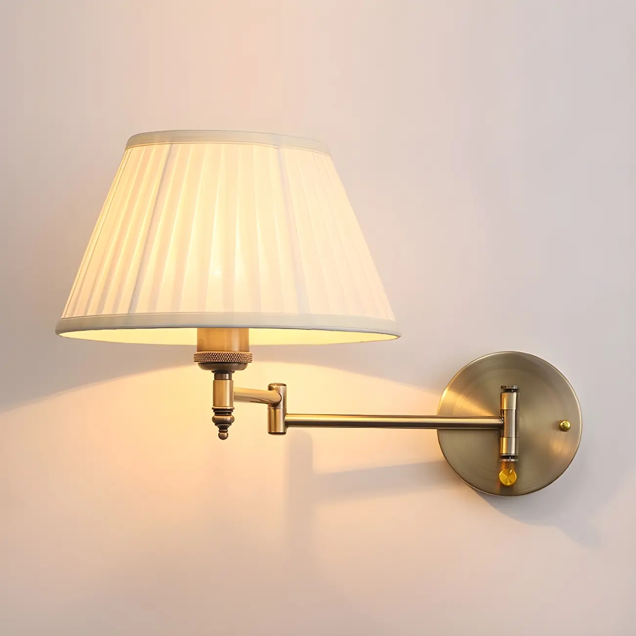 Classic White Fabric Shade Swing Arm Wall Light