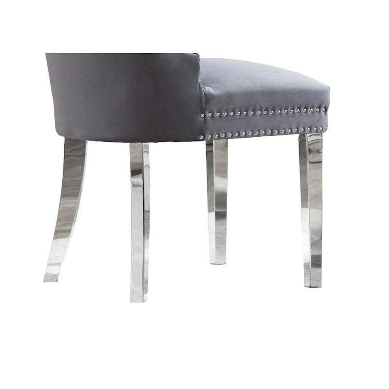 Wingback Button-Tufted Dining Chairs with Nailhead Trim & Steel Frame – Black / Grey / Cream / Navy Blue / White Faux Leather