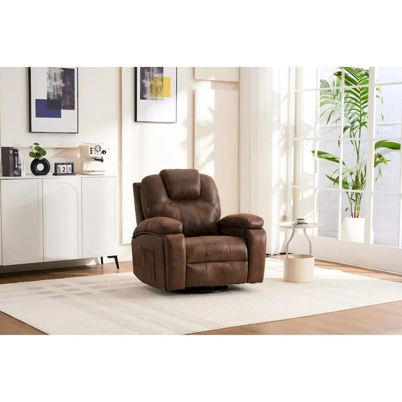Brown Oversized Swivel Accent Chair with Side Pockets – Casual Style, Seats 1