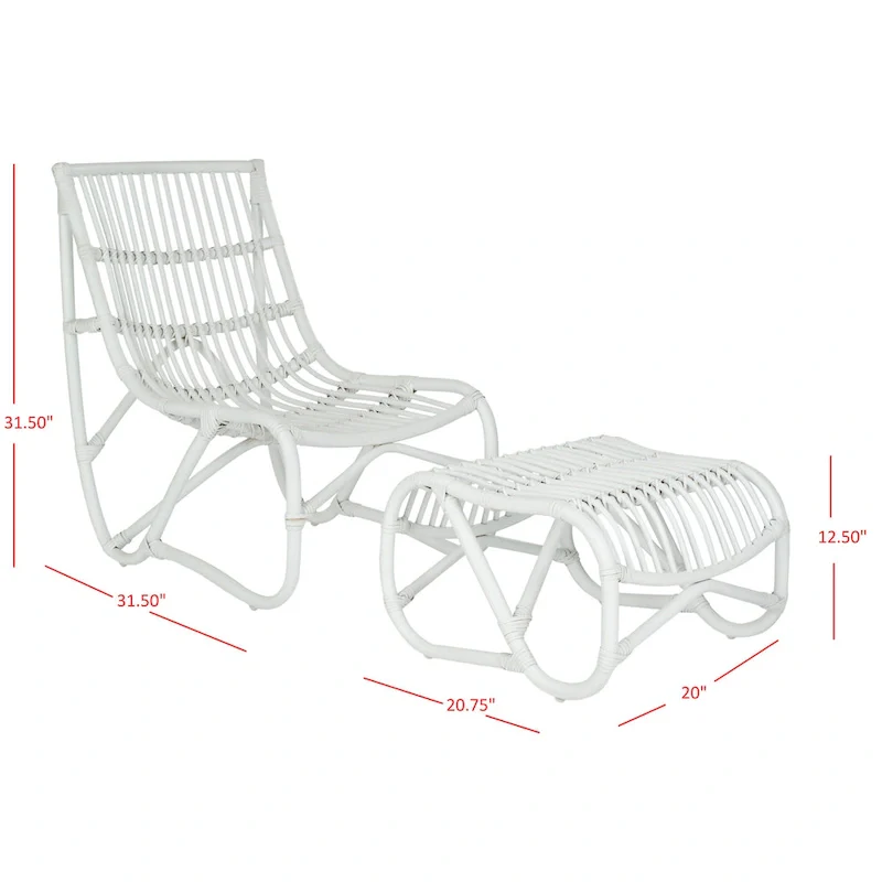 SAFAVIEH Jacquelynn White Wicker Chair And Ottoman Set - 22   x 30.5   x 32   - 22Wx30Dx31H