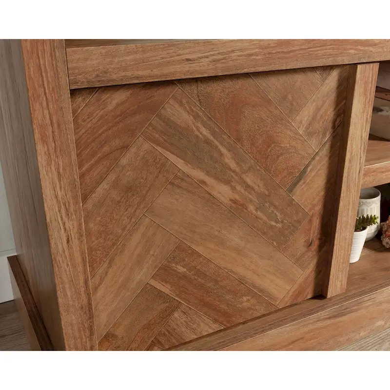 TV Credenza with Herringbone Doors & Adjustable Shelves – Mystic Oak / Sindoori Mango, Modern Style