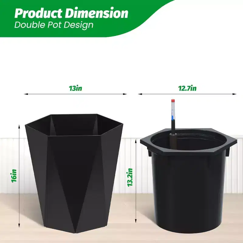 Set of 2 Tall Outdoor Planters, Large Planters for Outdoor Indoor Plants, Black Front Porch Planter Flower Tree Plant Pots with Built-in Drainage