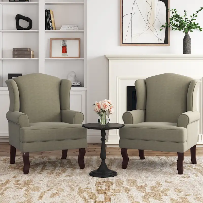 Set of 2 Elegant Living Room Wing Back Arm Chair Upholstered Accent Chair