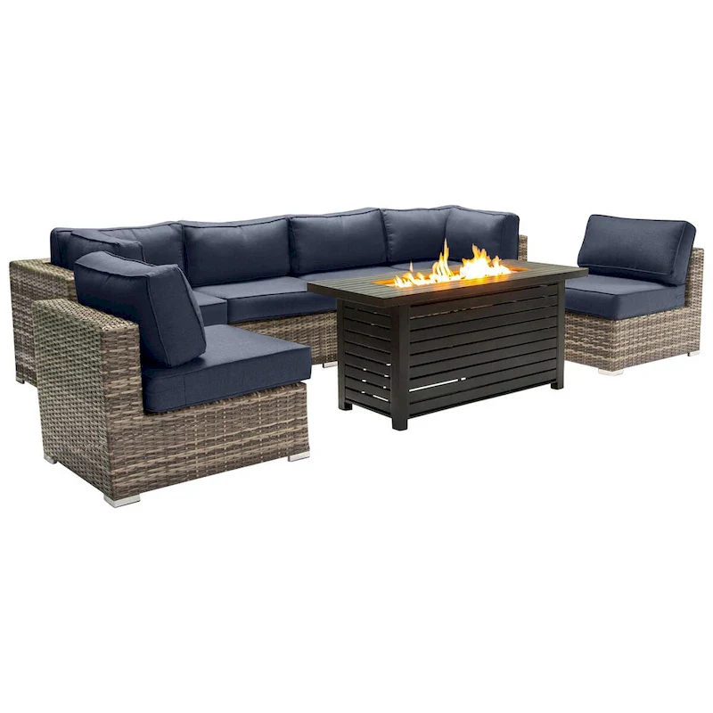 LSI 6 Person Seating Group With Metal Firepit And Sunbrella Cushions