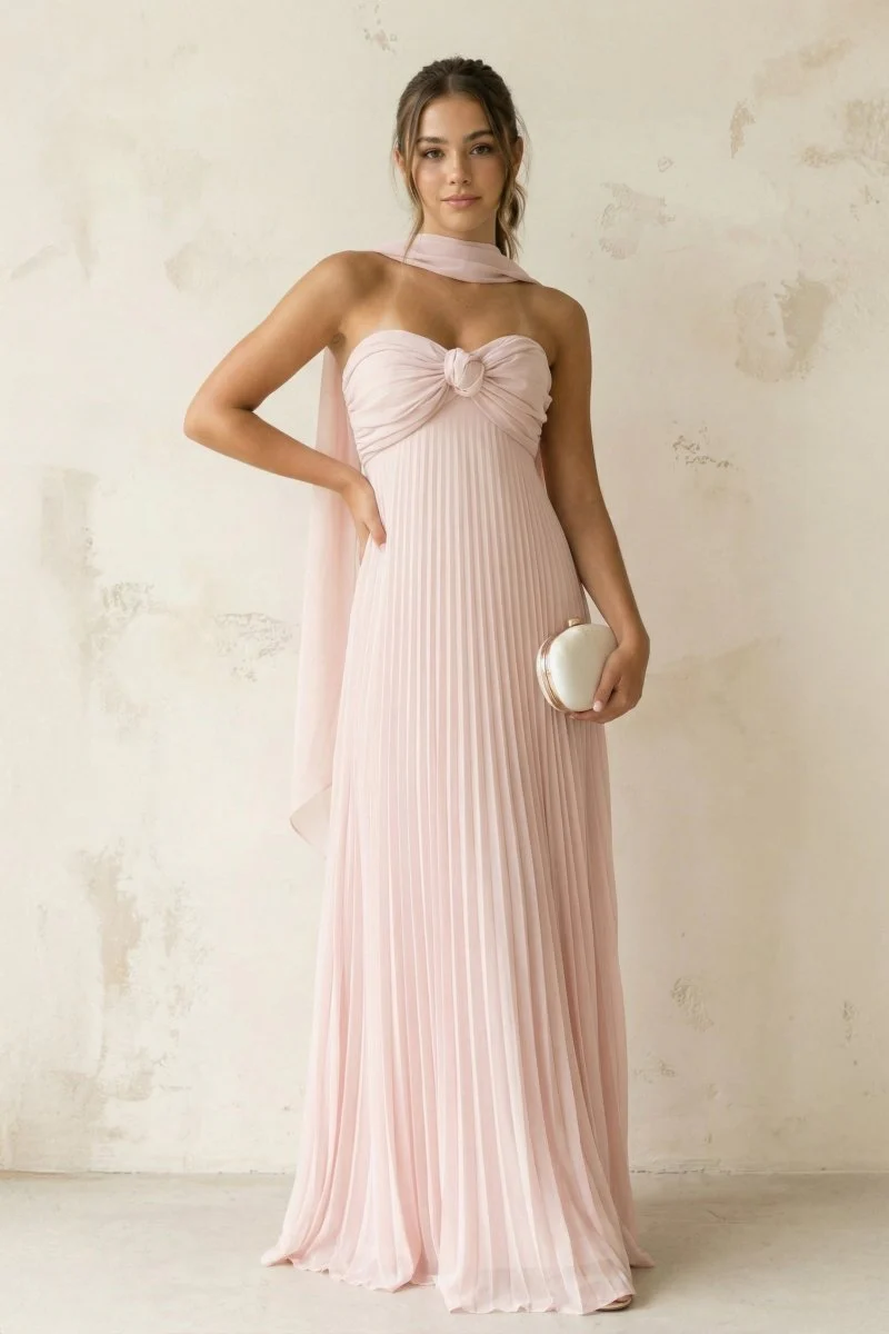 A Line Light Pink Strapless Chiffon Long Prom Dress
