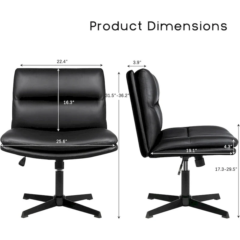 Criss Cross Chair Armless Office Desk Chair No Wheels,PU Leather Padded Modern Swivel Vanity Chair office chair