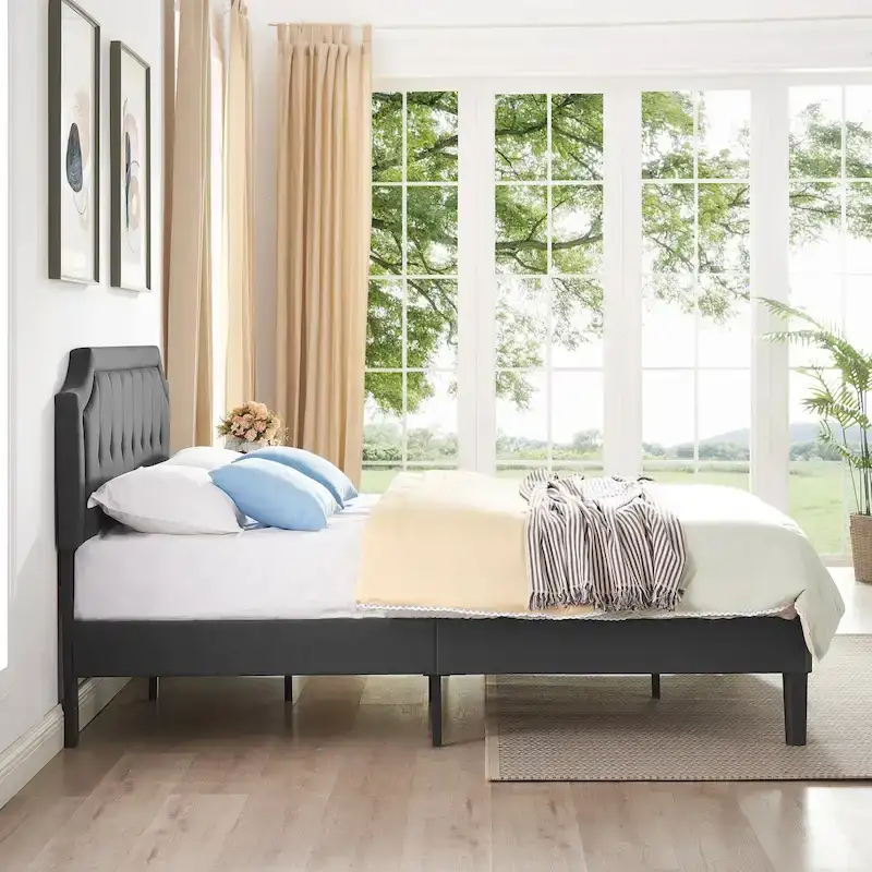 Javlergo Modern Upholstered Bed Frame with Height Adjustable Headboard, No Box Spring Needed