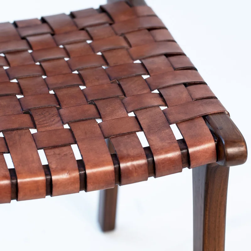 Maverick Top Grain Woven Leather with Teak Frame Dining Side Chair