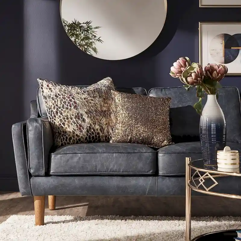 Darius Blue Oxford Leather Sofa by iNSPIRE Q Modern