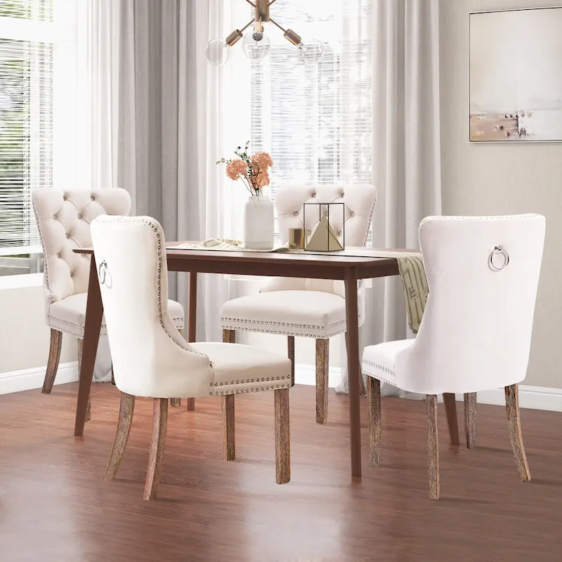 Luxury Upholstered Velvet Dining Chair with Solid Wood Legs