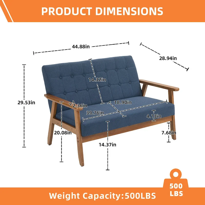 HOMEFUN Mid-Century Linen/PU Upholstered Wood Frame Tufted Loveseat Sofa