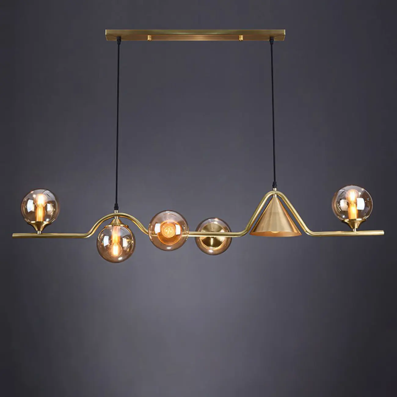 Dining Area Modern Brass Glass LED Island Pendant Light