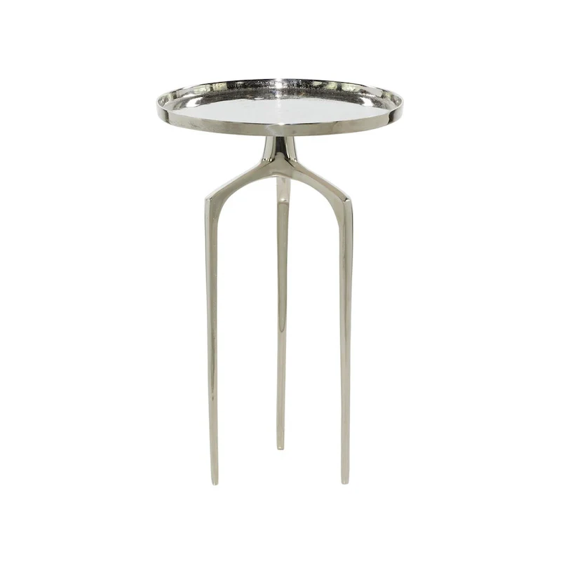 Aluminum Metal Tray Inspired Top Side End Accent Table with 3 Tripod Legs - Gold, Silver or Black - Roche River Decor