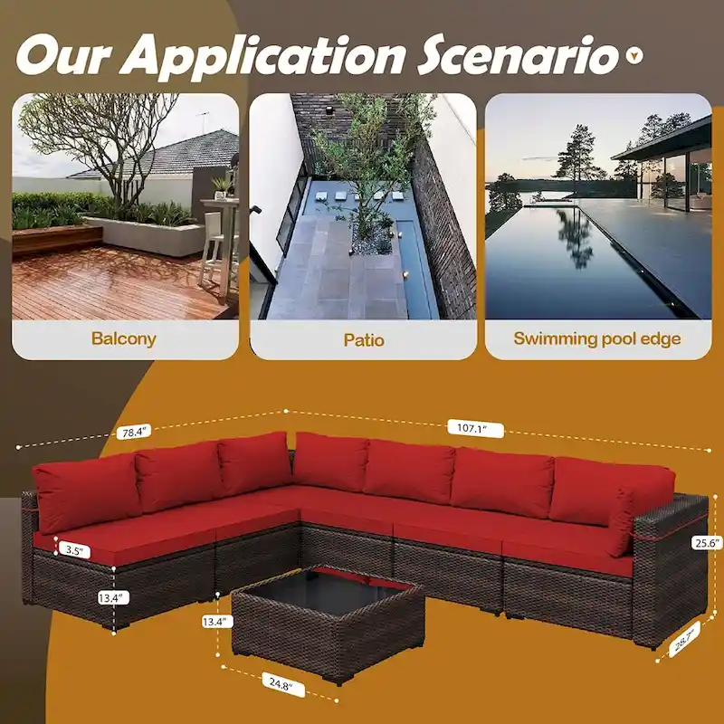 UPHA Cushioned 7-piece Conversation Sectional Patio Group Furniture