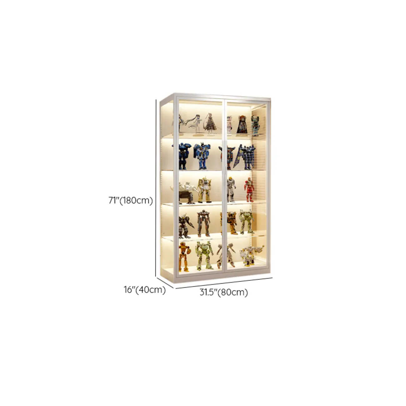 Freestanding Modern Metal Glass LED Lighted Curio Cabinet