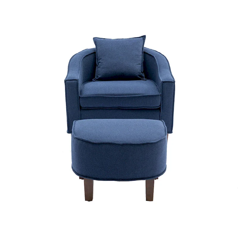 Linen/Polyester Upholstered Mid Century Barrel Chair with Ottoman