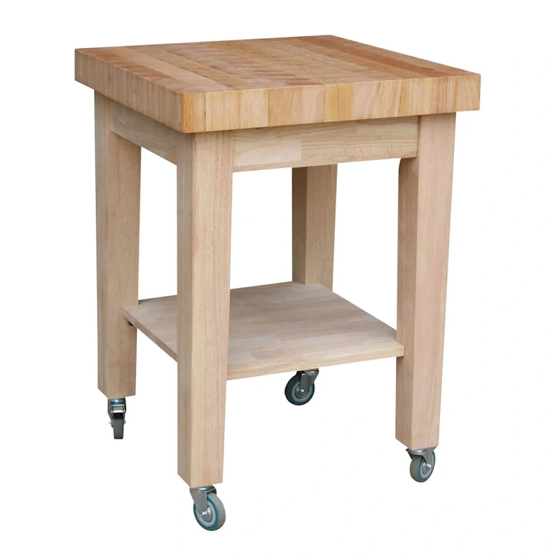Unfinished Solid Parawood Kitchen Island Cart