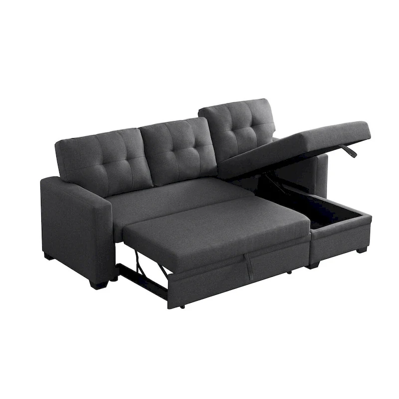 Upholstered Pull Out Sectional Sofa with Chaise - 82 W x 53 D x 34.5 H