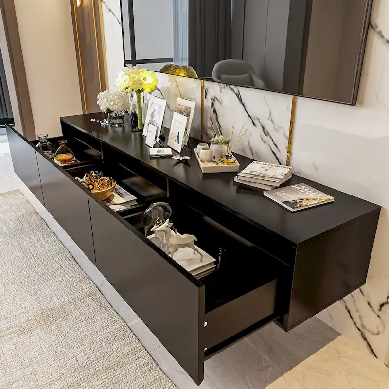 Wall Floating Media Consoles Hanging TV Console With Light TV Stand