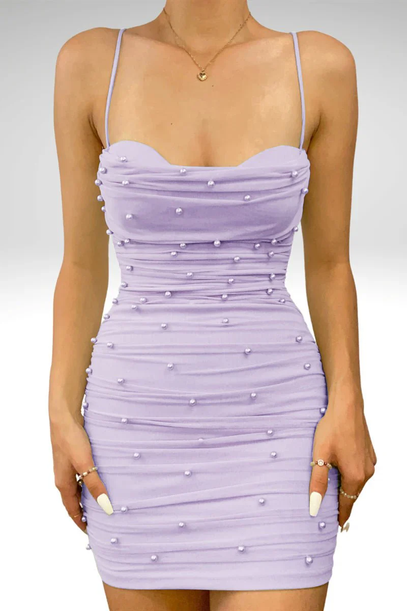 Sheath Tulle Pleated Homecoming Dress with Pearls