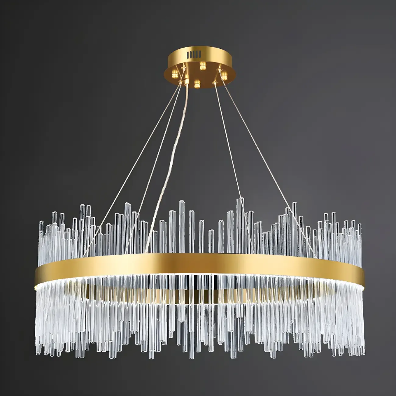 Modern Dimmable Crystal Chandelier Round Gold LED Light