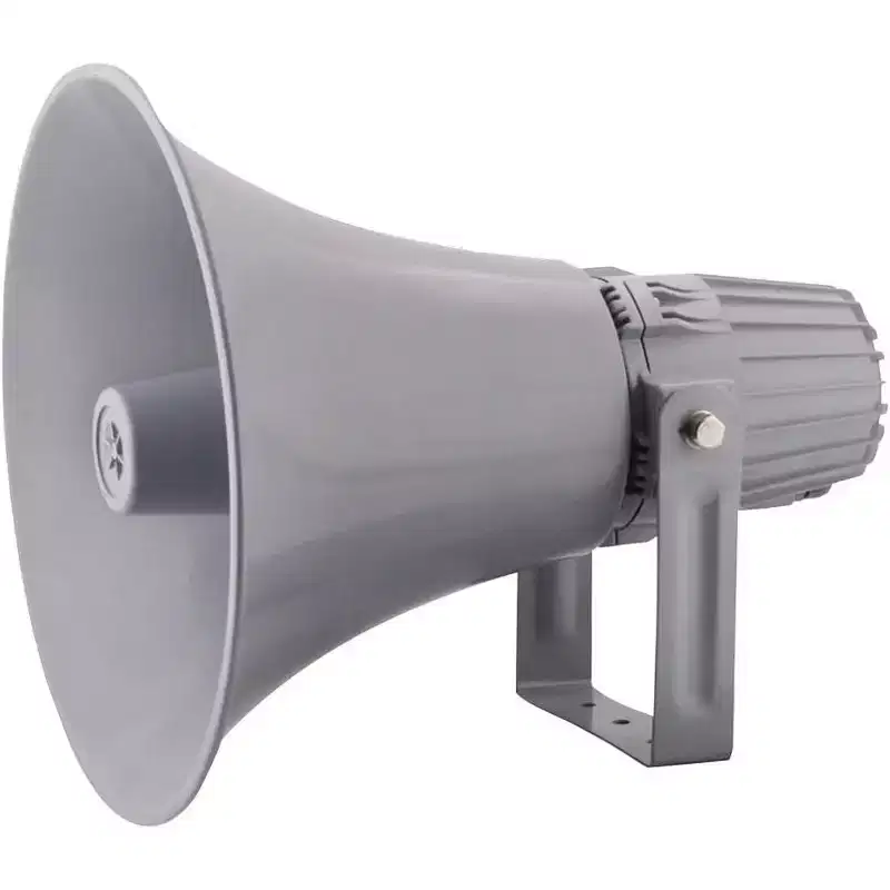 60W PA Horn Speaker for Indoor/Outdoor Use with 70-100V Transformer, Grey, + Clear Sound, Durable Design