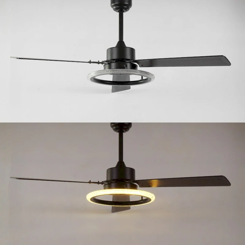 Bruno 52  1-Light Modern Industrial Iron/Acrylic/Wood Remote-Controlled 6-Speed Integrated LED Ceiling Fan, by JONATHAN Y