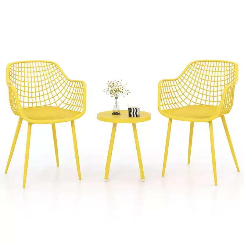 Costway 3 Piece Patio Bistro Set All Weather Heavy Duty Table and Chairs Set of 2 Black/Yellow