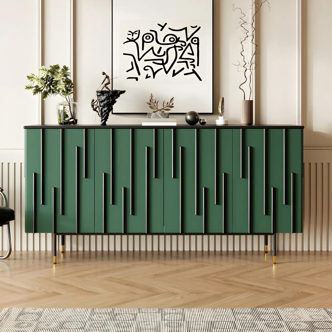 Unique Glam Wooden Sideboard Cabinet in Green/Brown