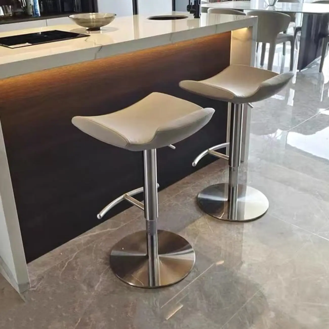 Modern Adjustable Faux Leather Swivel Bar Stools