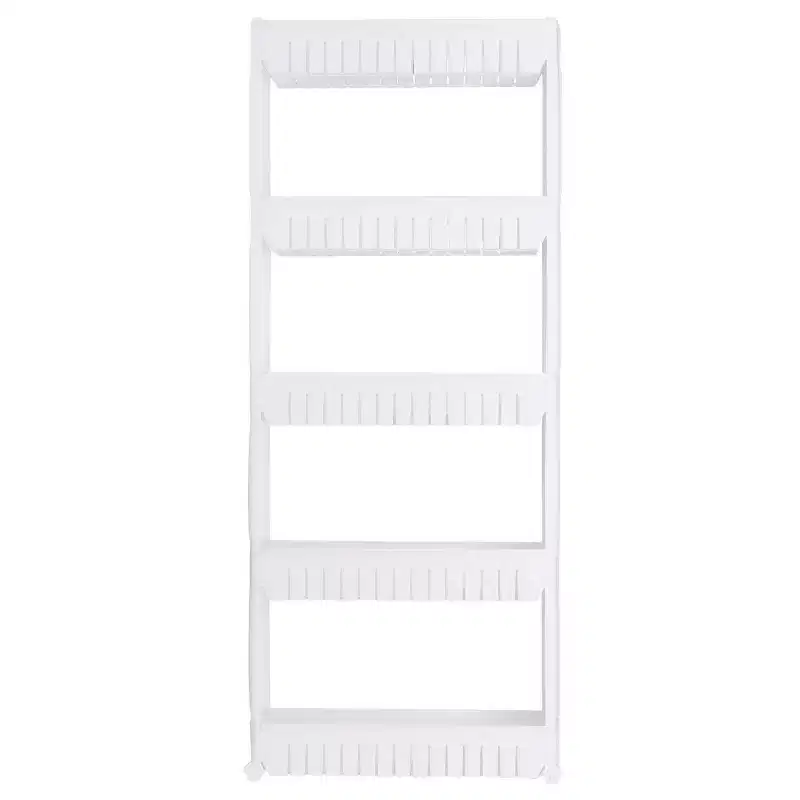 Simplify 5 Tier Slim Rolling Organizer Rack with Wheels White Kennedy International: Slim Utility Storage Cart, Polypropylene