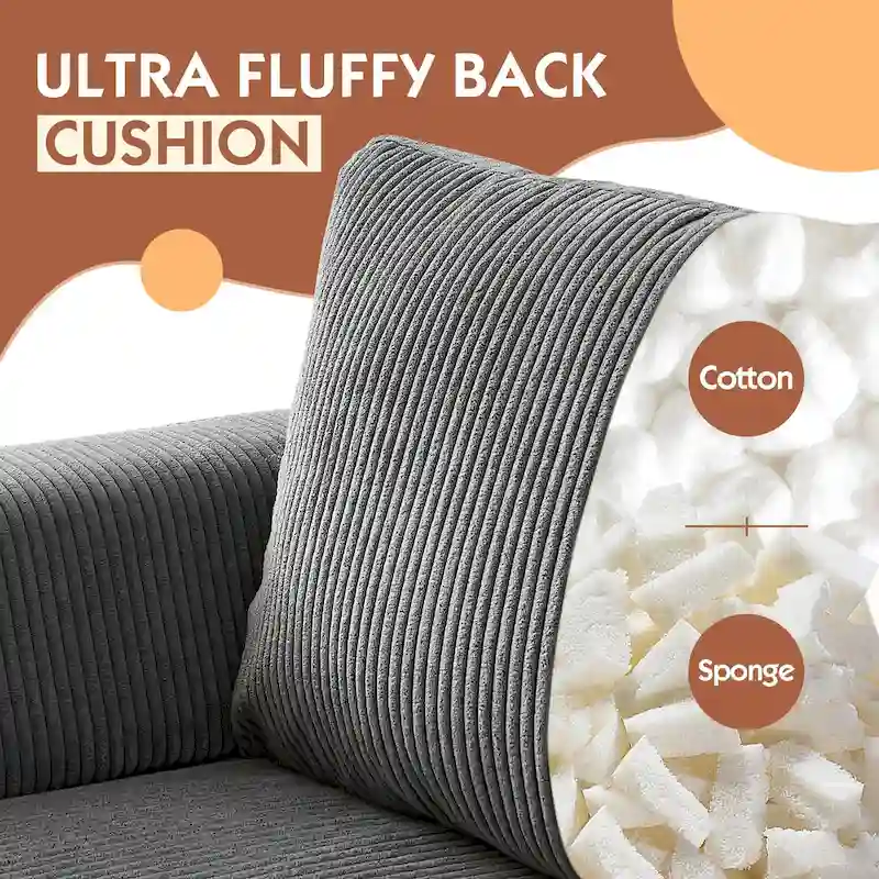 HOOOWOOO Living Room L-Shaped Polyester Fabric Reversible Chaise Sofa