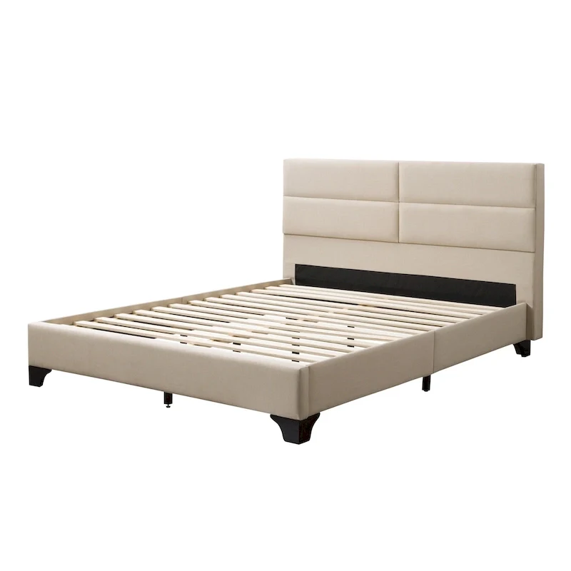 Cream / Dark Grey / Blue / Light Grey Queen Rectangle Panel Upholstered Bed – Sleeps 2