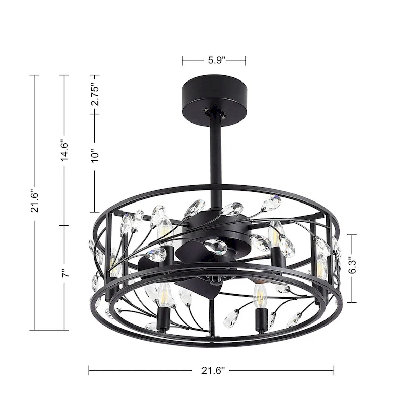 20  Caged Ceiling Fan with Crystal Light Kit Remote Control - 20 inch