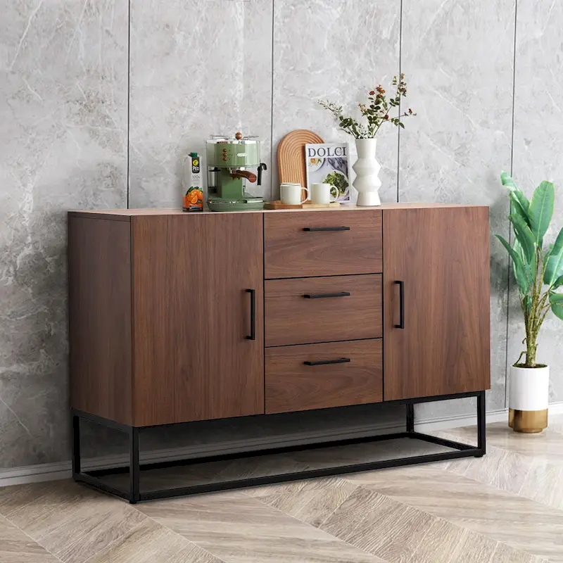 Faux Wood Sideboard with 3 Drawer Server Cabinet