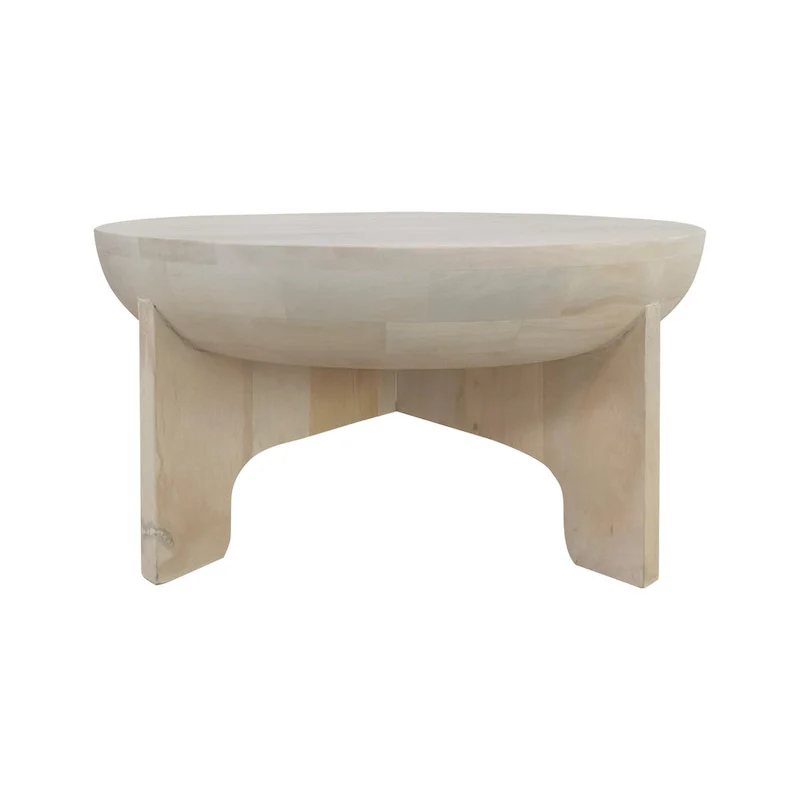 32-Inch Mango Wood Drum Top Coffee Table, Classic Washed White