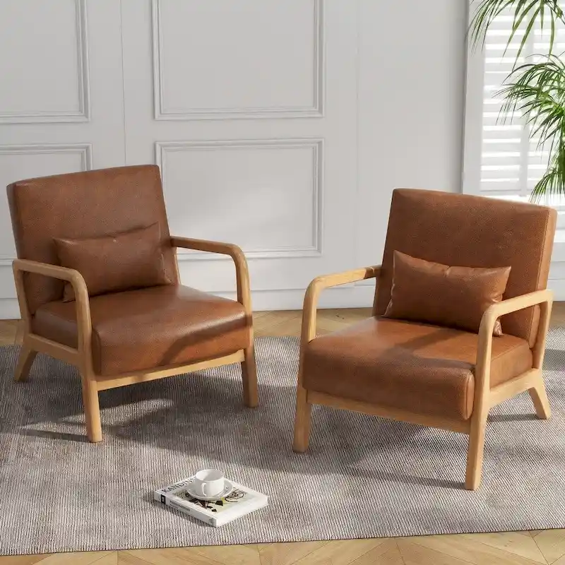 2 Set Upholstered Lounge Arm Chair with Pillow - Set of 2