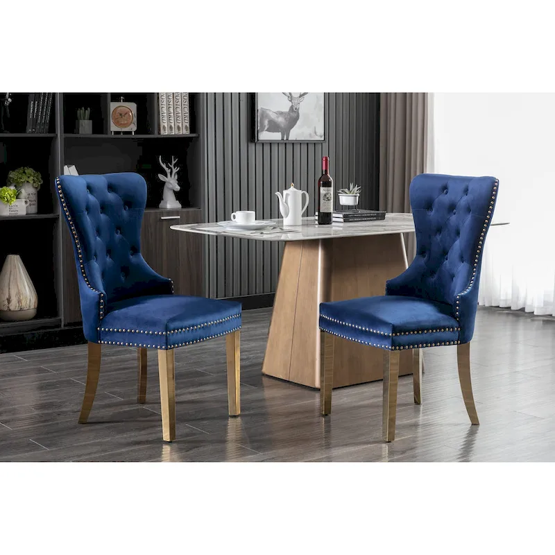 Porthos Home Caily Tufted Velvet Dining Chairs with Gold Chrome Legs, Set of 2