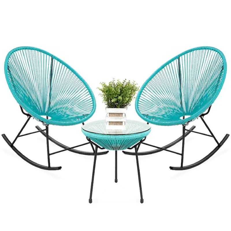 3 Piece Oval Patio Woven Rocking Chair Bistro Set - 35.5 inches L x 29 inches W x 35.5 inches H