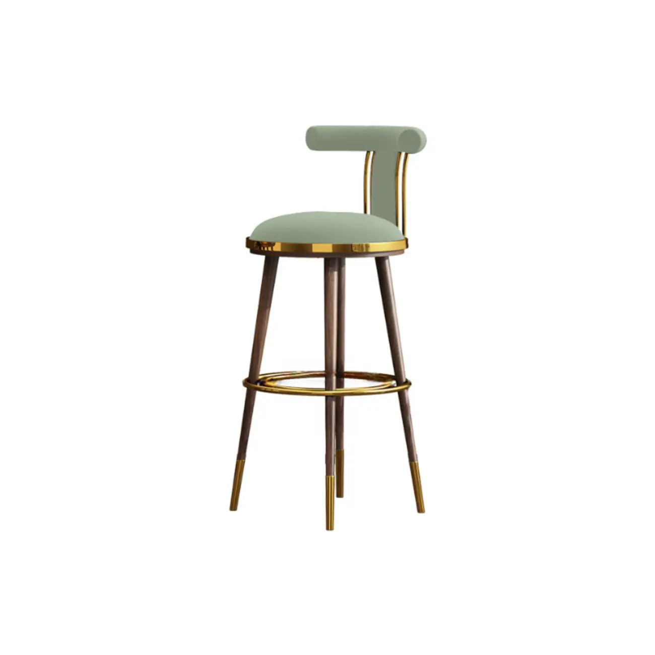 Glam Wood Velvet Upholstered Gold Accent Bar Stool