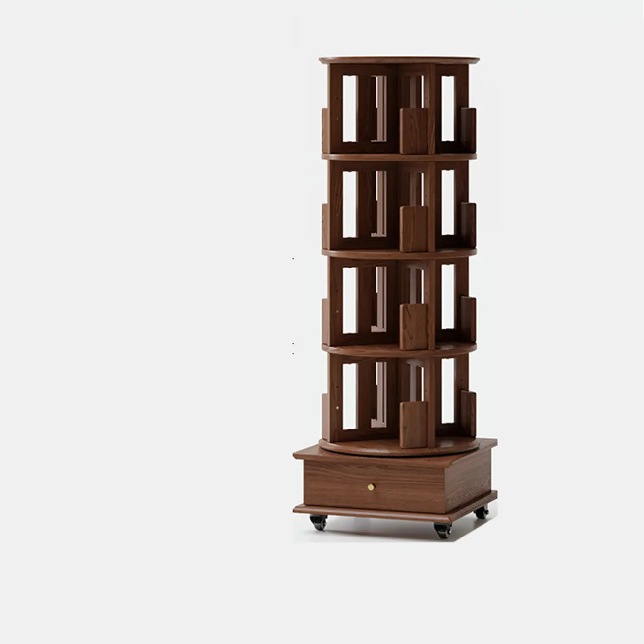 Narrow Cherry Wood Vertical 6 Shelf Rotating Bookshelf