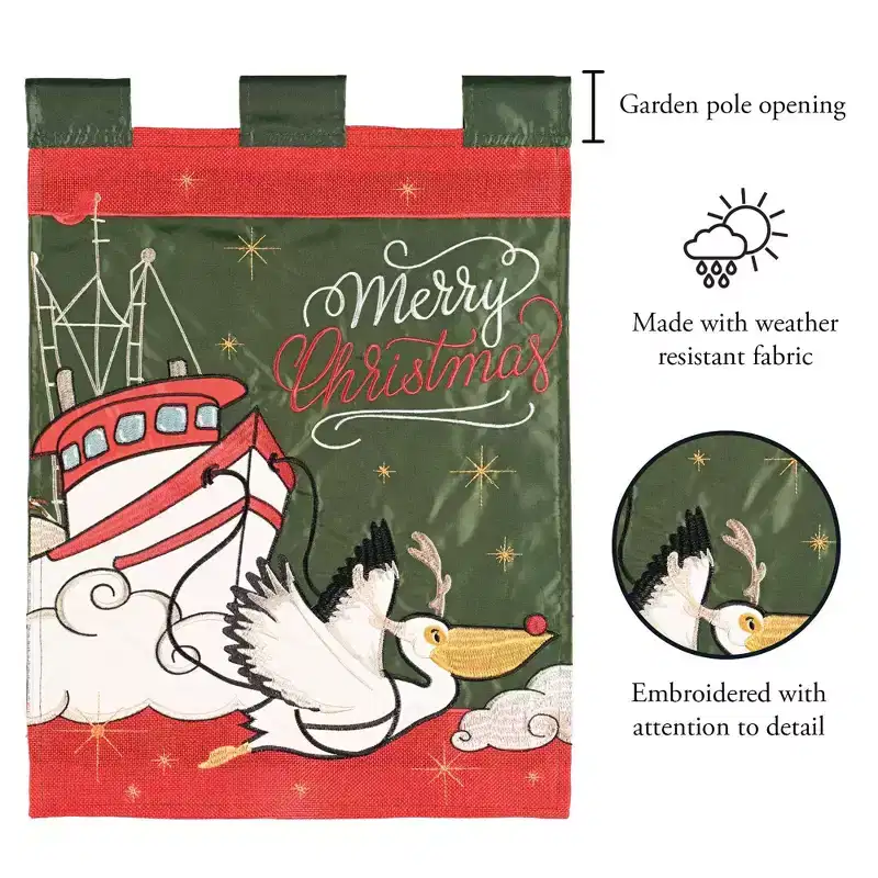 Magnolia Garden Merry Christmas Pelican Shrimp Boat 29 x 42 Inch Polyester Garden Flag